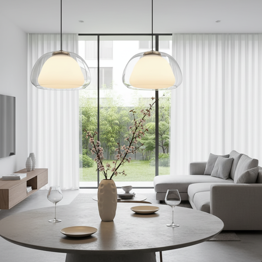 Lustre en Verre Moderne - Design de Dôme Ajustable pour Îlot de Cuisine