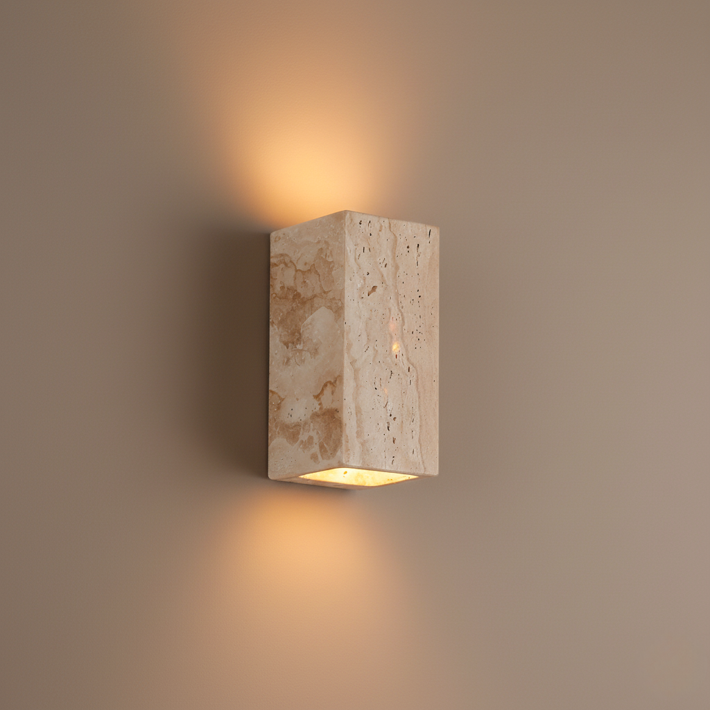 Applique Murale Minimaliste en Travertin Naturel - Éclairage Intérieur/Extérieur Haut et Bas