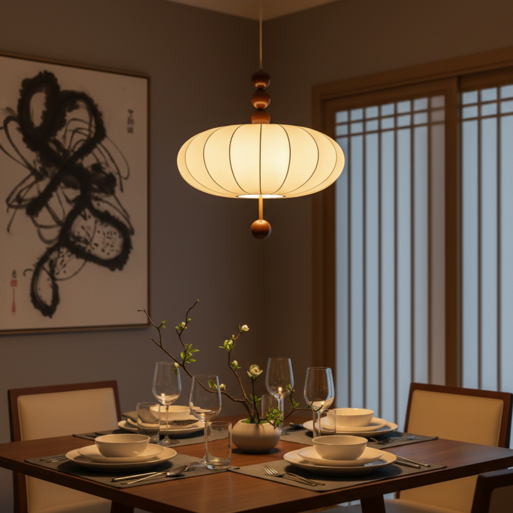 Voile d'Ivoire | Élégant Luminaire Suspendu en Tissu Japandi Mi-Siècle