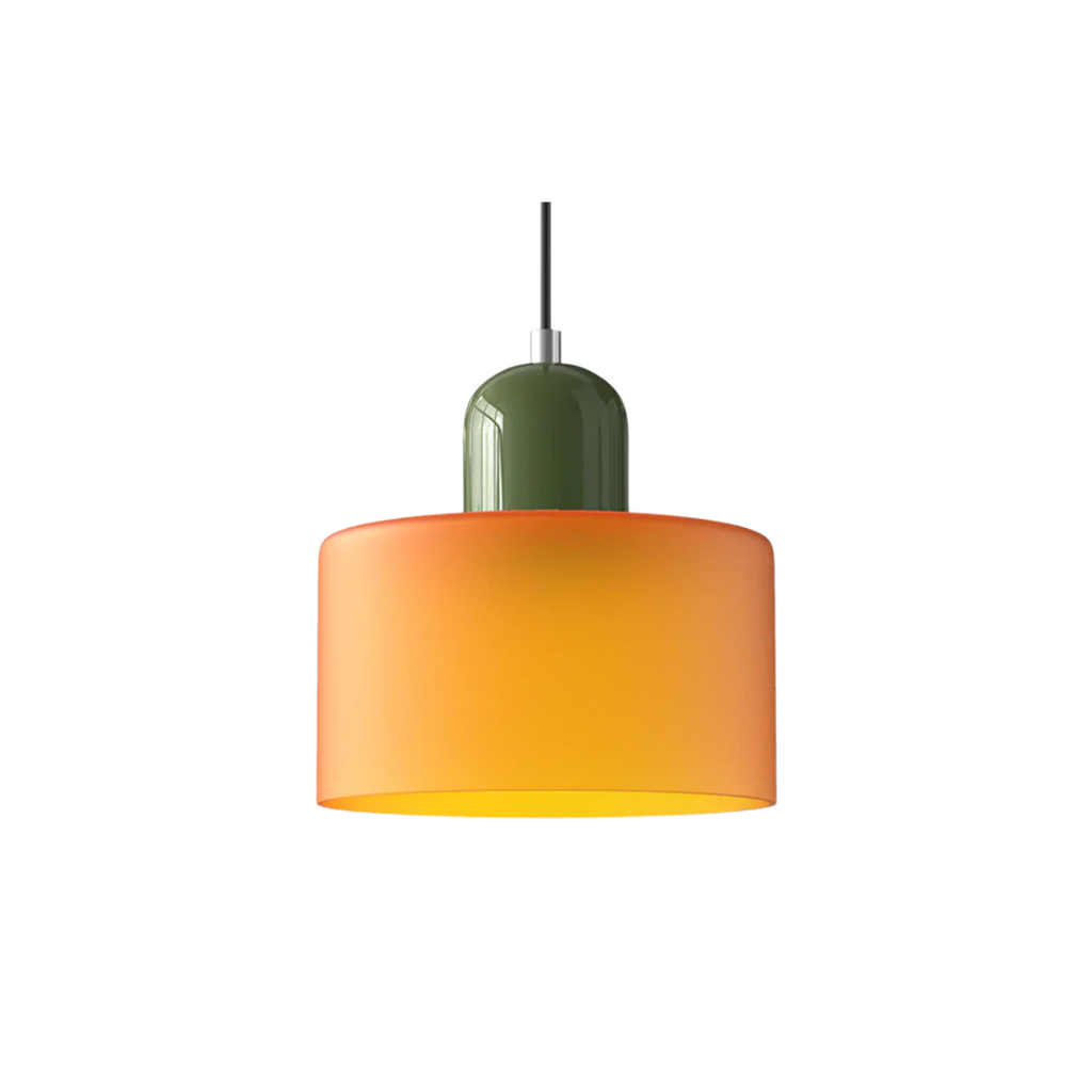 Tusa – Lampe suspendue rétro avec abat-jour en verre orange et dessus vert