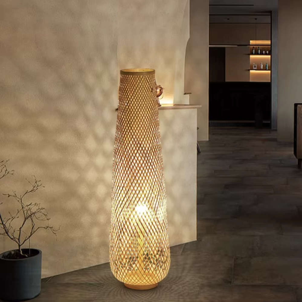 Yorumi | Lampe de sol en bambou japonais traditionnel avec lumière douce pour le salon