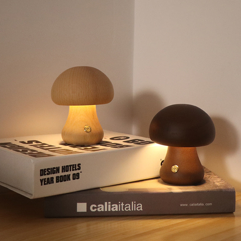 Lampe de table Vintage en bois Champignon