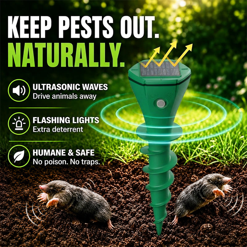 TURFGUARD – Répulsif à taupes alimenté par énergie solaire pour de beaux espaces extérieurs