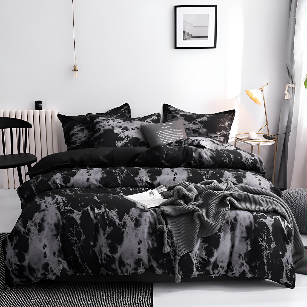 Marbre Noir Luxe | Ensemble de Housse de Couette 3 pièces