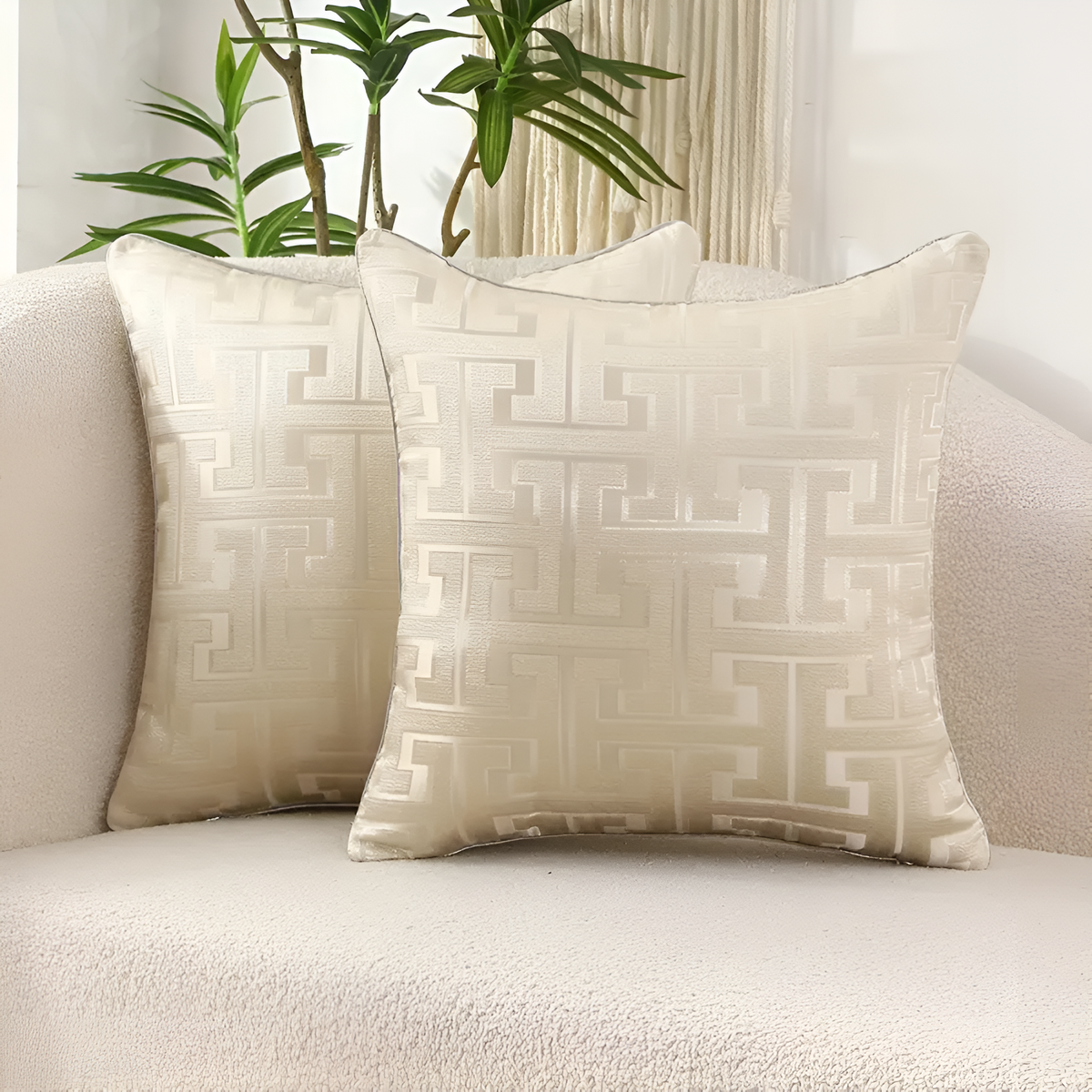 Housse de Coussin de Luxe en Jacquard Géométrique