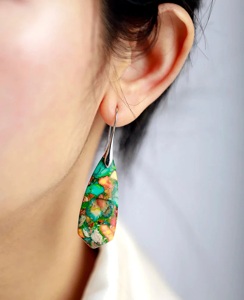 Boucles d'oreilles pendantes en Jaspe Impérial Coloré