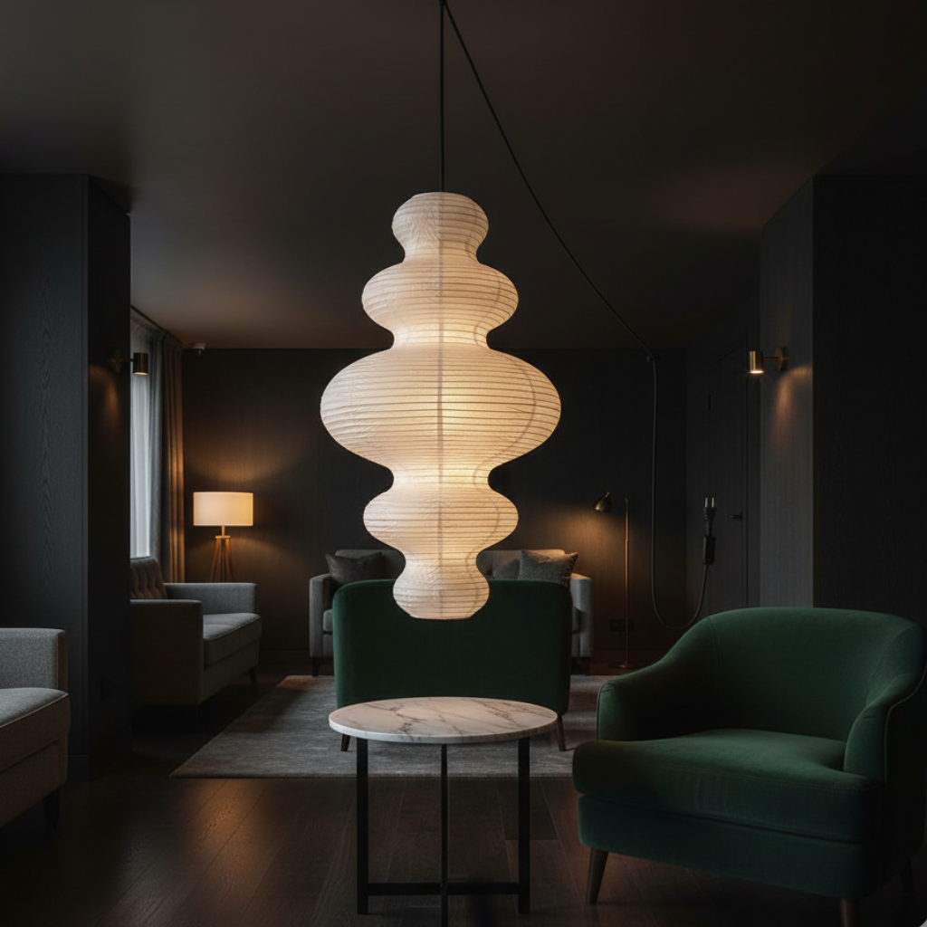 Akari Juni - Lampe Pendante en Papier de Riz Artisanale pour Éclairage de Cuisine