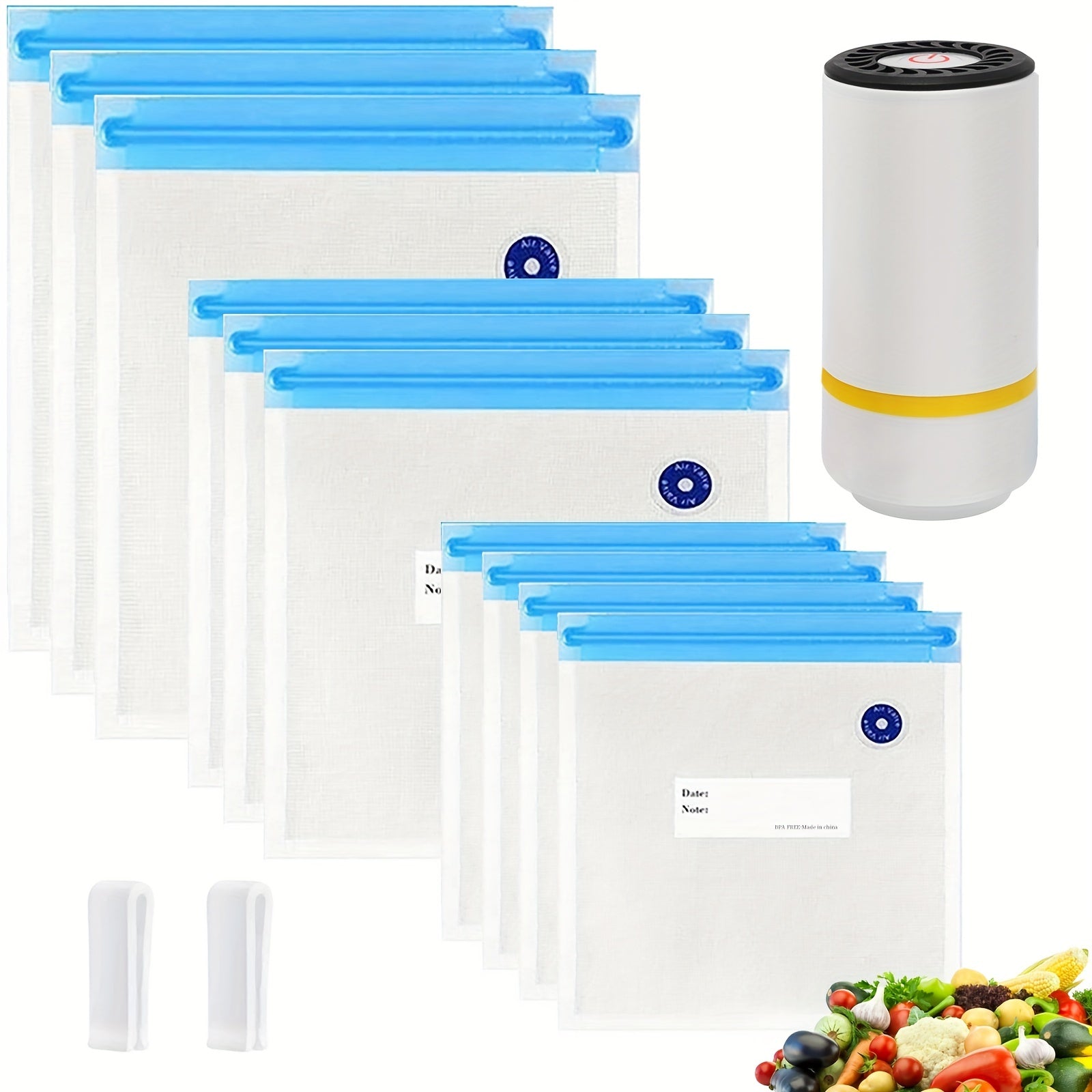 Skanto | Appareil de vide électrique portable avec sacs de conservation sous vide – Inclus 3 tailles (4x8,5", 3x11", 3x13,5"), sacs zip sous vide et pompe électrique