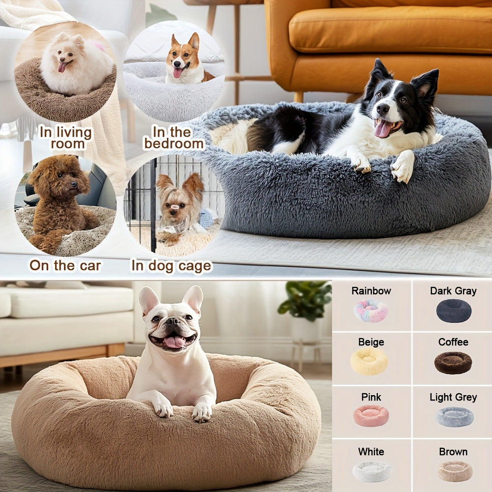HUGAFUR - Lit pour animaux en fausse fourrure douce en forme de beignet pour chiens et chats de petite à grande taille