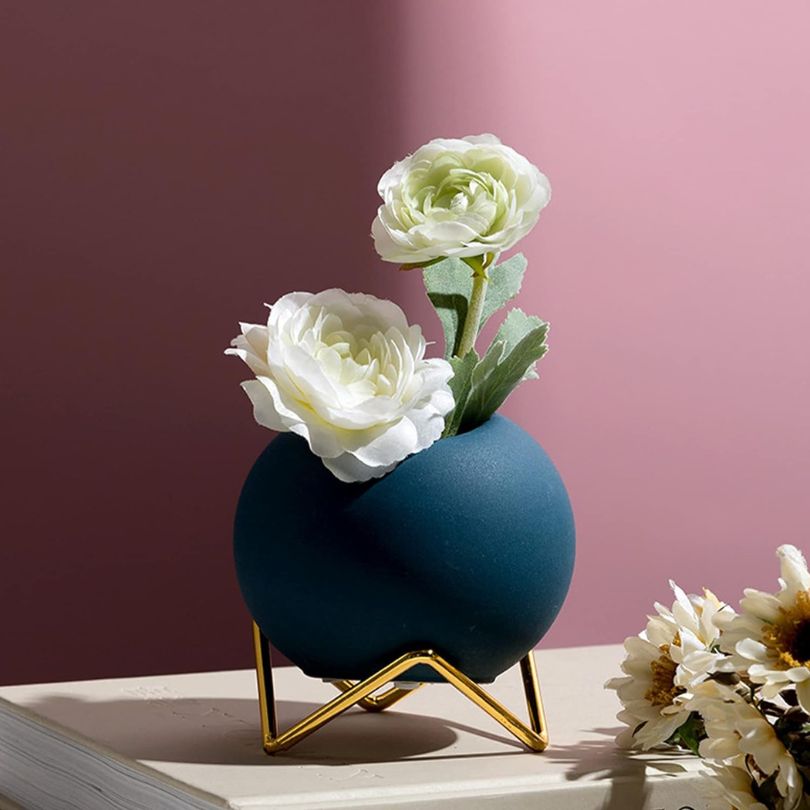 Pot de fleurs en céramique avec support en métal style nordique 10,5 cm