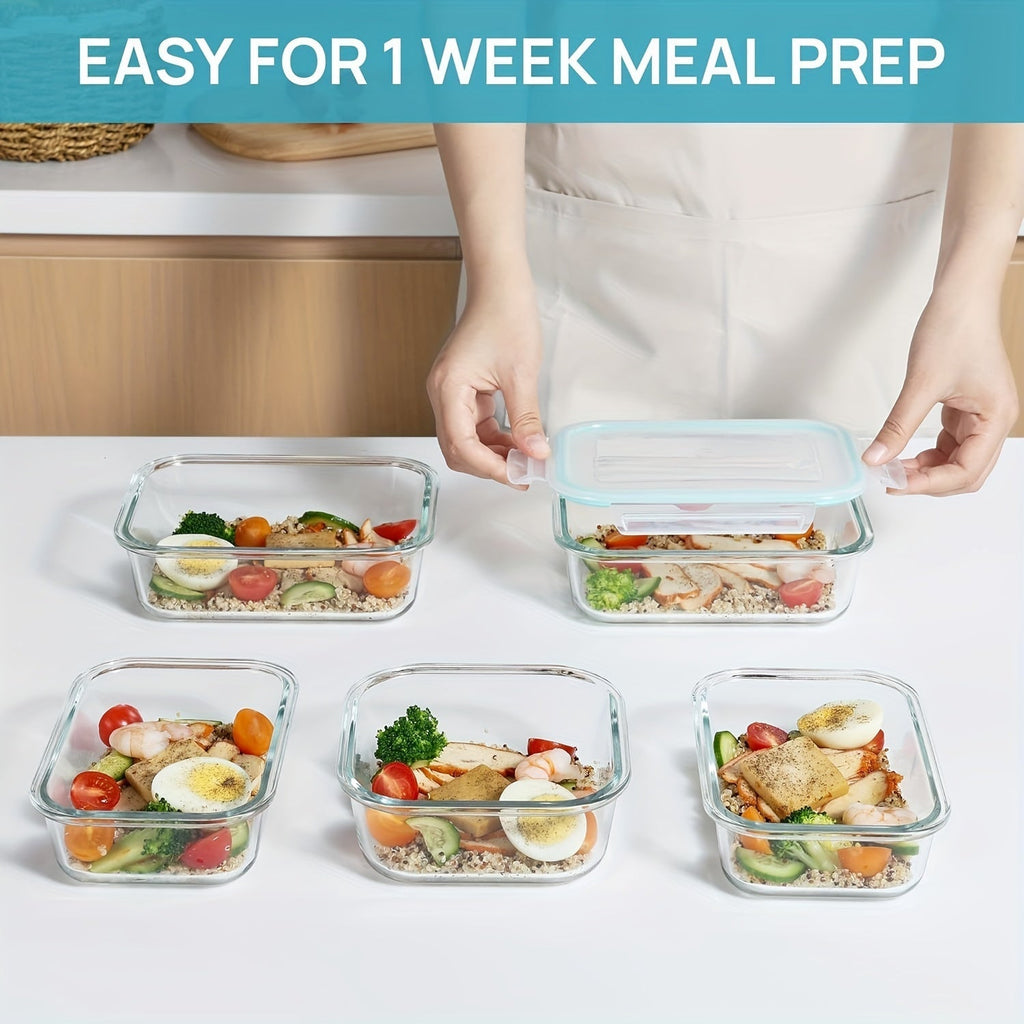 Pack de 8 Contenants Alimentaires en Verre – Boîtes Bento hermétiques pour Meal Prep avec Couvercles étanches, Résistantes au Micro-ondes, Four, Congélateur et Lave-vaisselle, Sans BPA