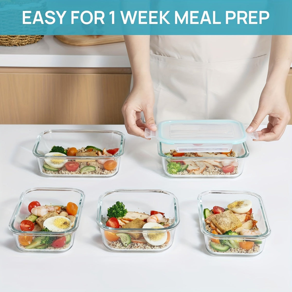 Pack de 8 Contenants Alimentaires en Verre – Boîtes Bento hermétiques pour Meal Prep avec Couvercles étanches, Résistantes au Micro-ondes, Four, Congélateur et Lave-vaisselle, Sans BPA