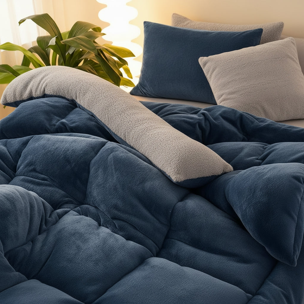 VELVLOFT – Couette en Fleece d'Agneau à Motif Grille