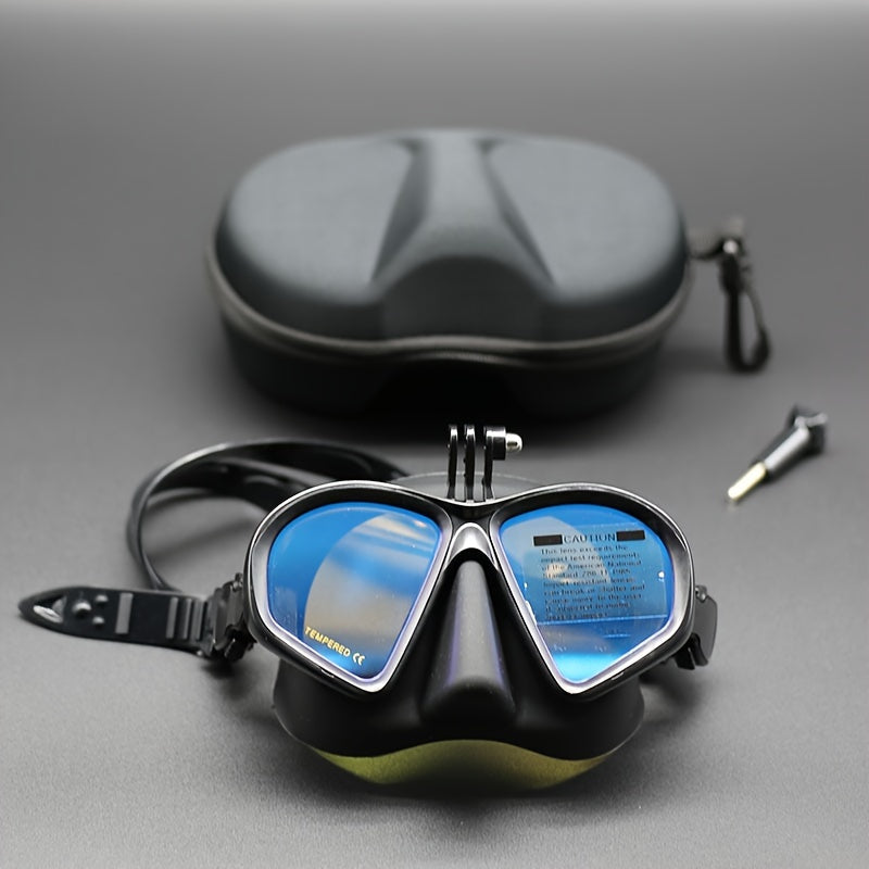 Masque de Plongée en Verre Trempé avec Étui de Rangement - Lunettes de Plongée avec Anti-Buée et Fixation pour Caméra