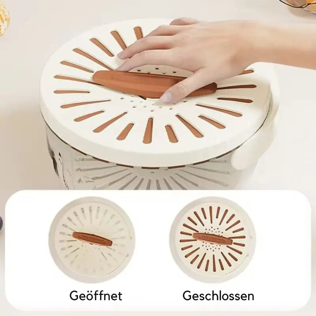 Essoreuse à salade avec couvercle et poignée | Laver, égoutter et conserver des fruits et légumes dans un seul récipient | Des feuilles croquantes restent fraîches | Blanc/Marron