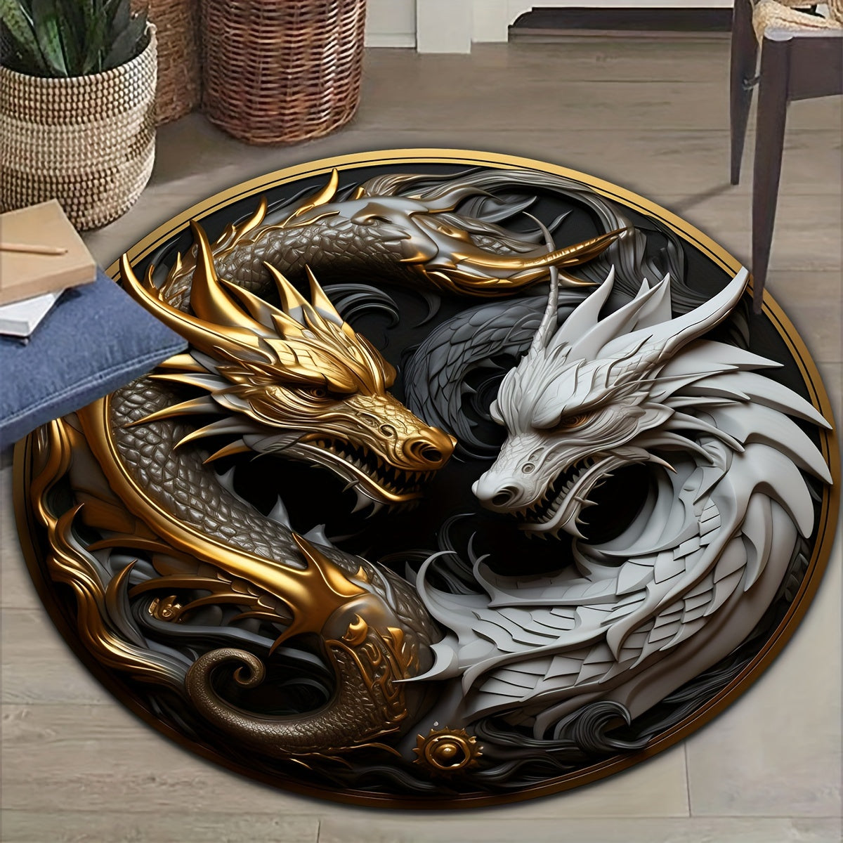 Tapis rond avec motif de dragon