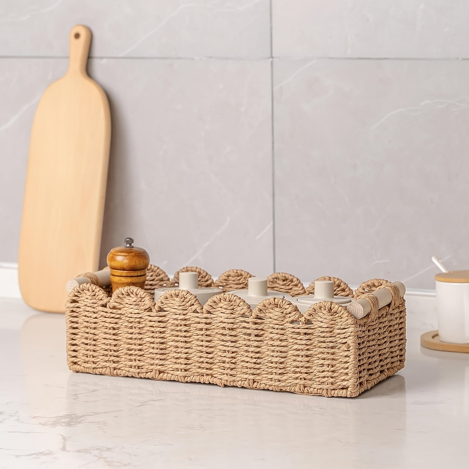 Panier de Rangement Tissé Boho avec Bord en Éventail – Décoratif et Pratique pour Tout Intérieur