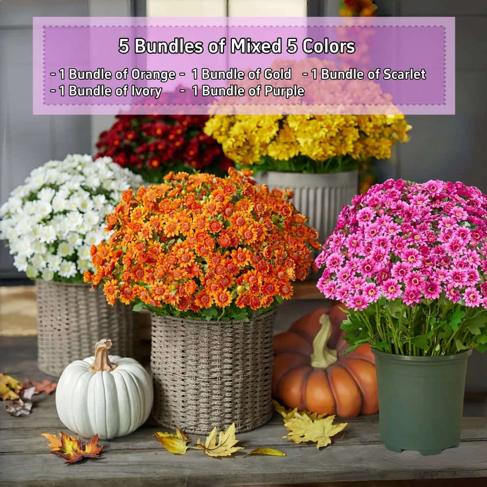 Chrysanthèmes artificiels | Résistants aux UV | Décoration d'automne pour l'extérieur | Tissu en soie mélangée réaliste