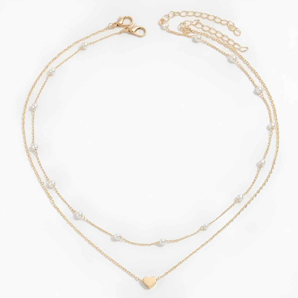 Beverly - Collier à deux rangs avec perles en forme de cœur