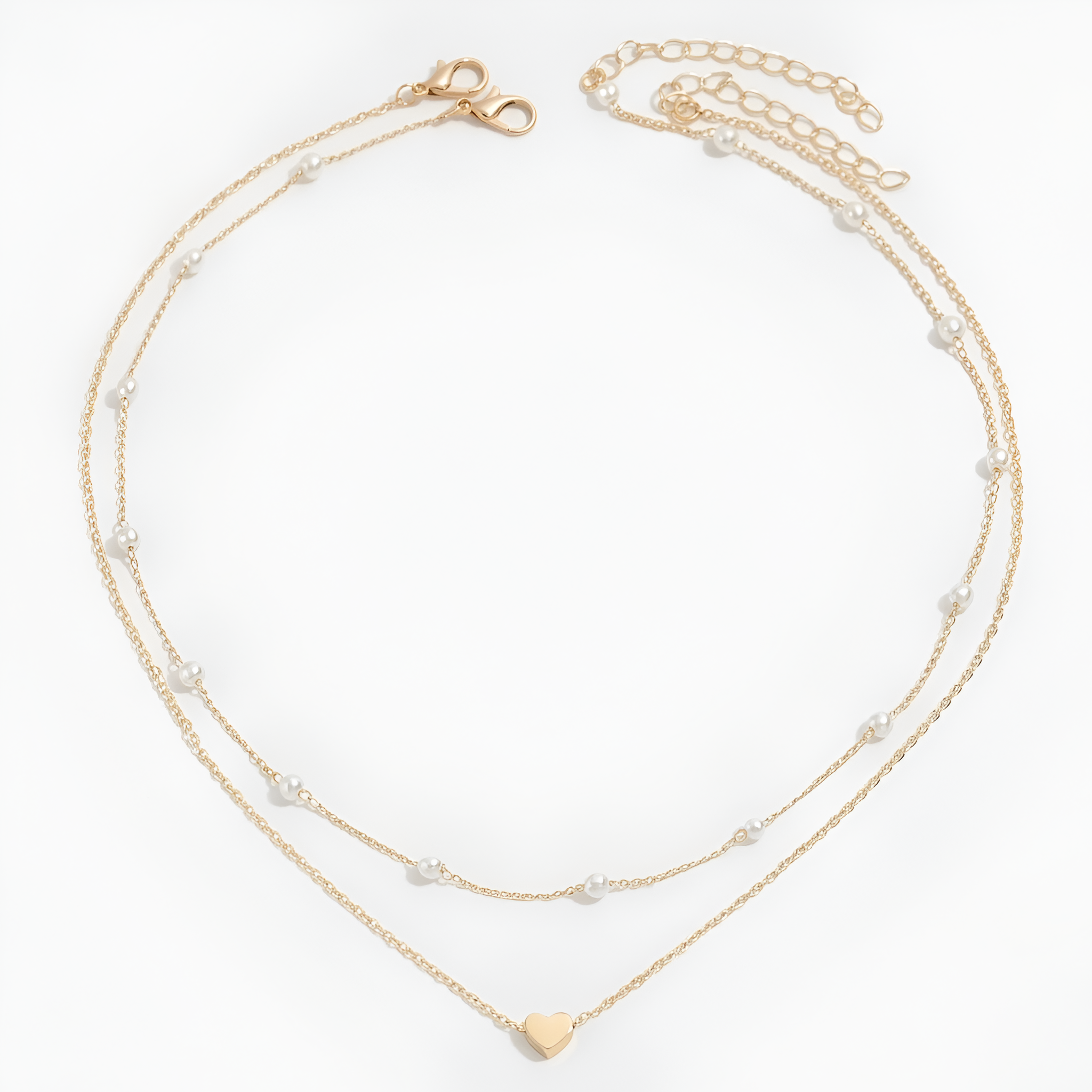 Beverly - Collier à deux rangs avec perles en forme de cœur