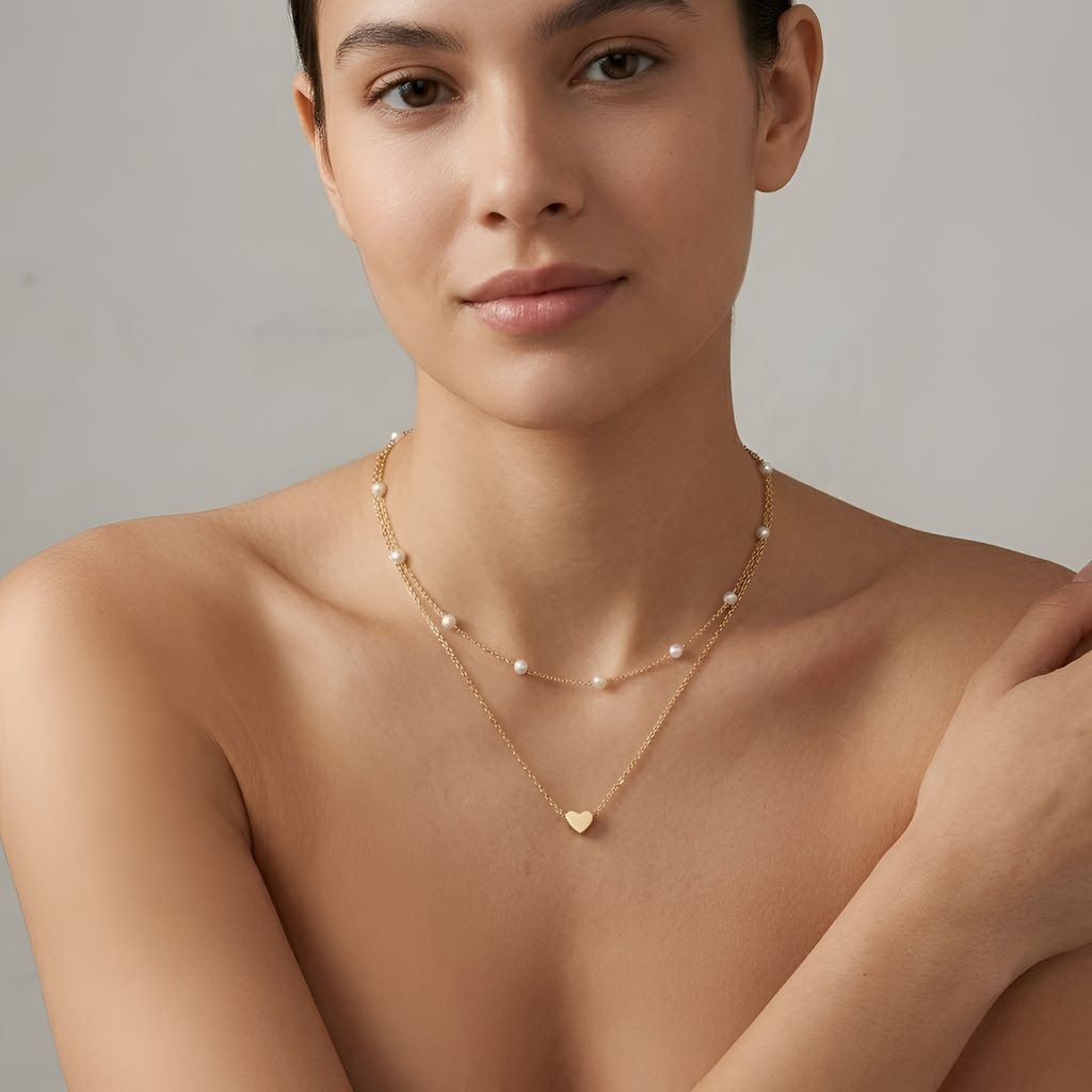Beverly - Collier à deux rangs avec perles en forme de cœur