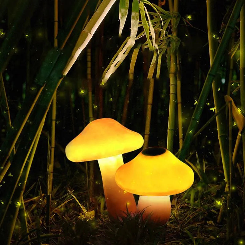 Lampes décoratives de jardin LED champignons orange en résine