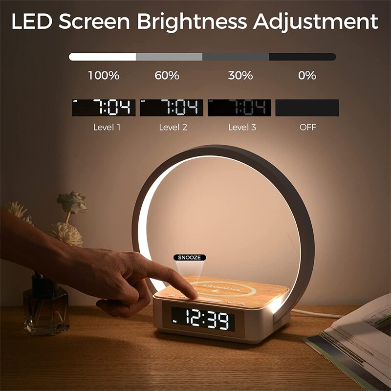 Lampe de chevet sans fil 3 en 1 avec fonction réveil