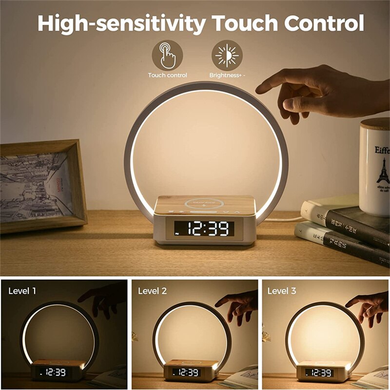 Lampe de chevet sans fil 3 en 1 avec fonction réveil