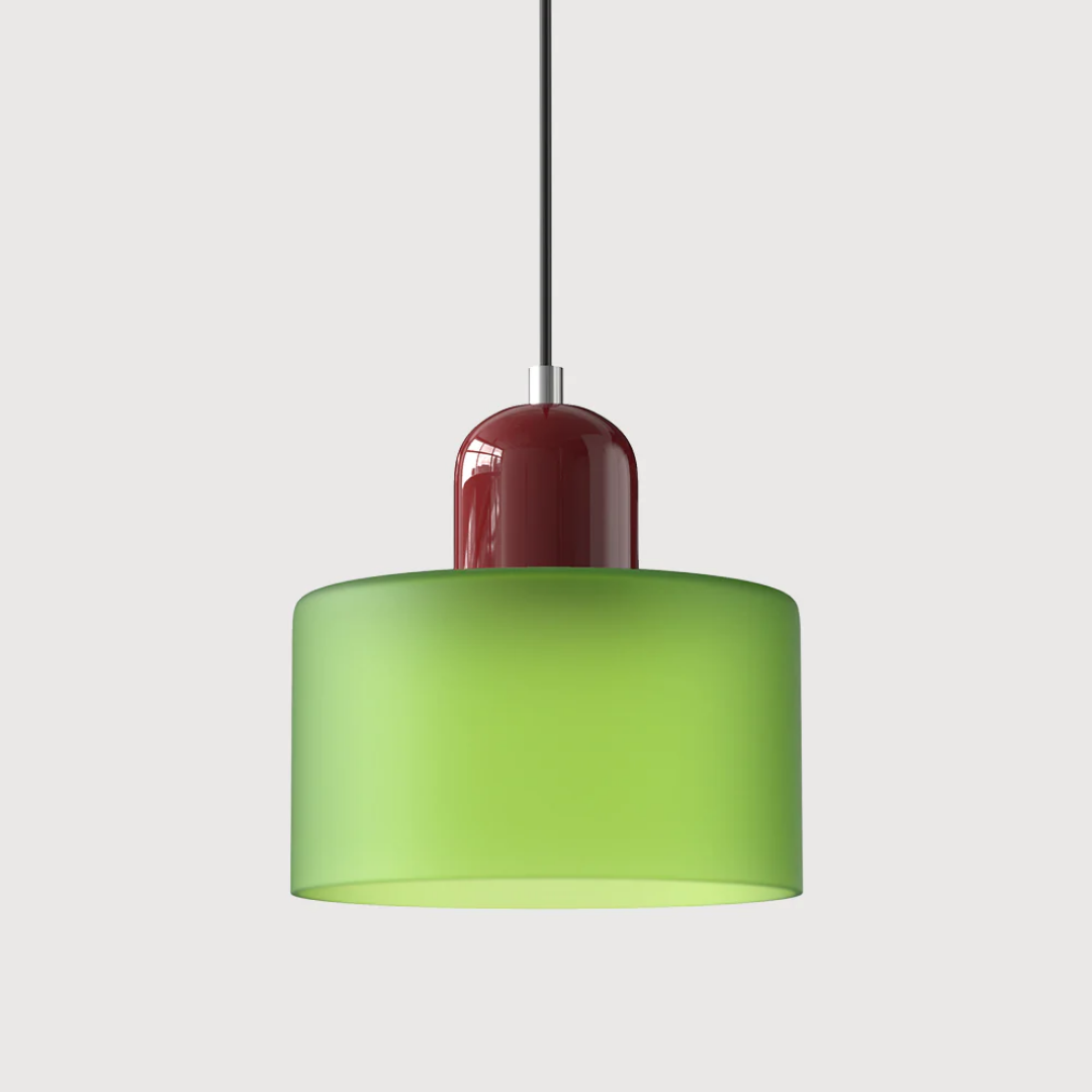 Tusa – Lampe suspendue rétro avec abat-jour en verre orange et dessus vert