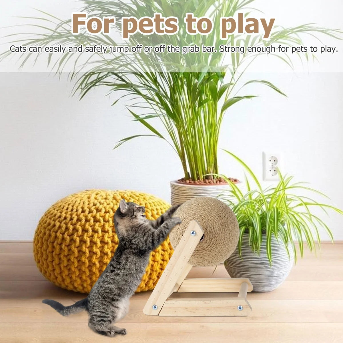 Scratchball pour chats – Jouet en sisal naturel avec base en bois massif