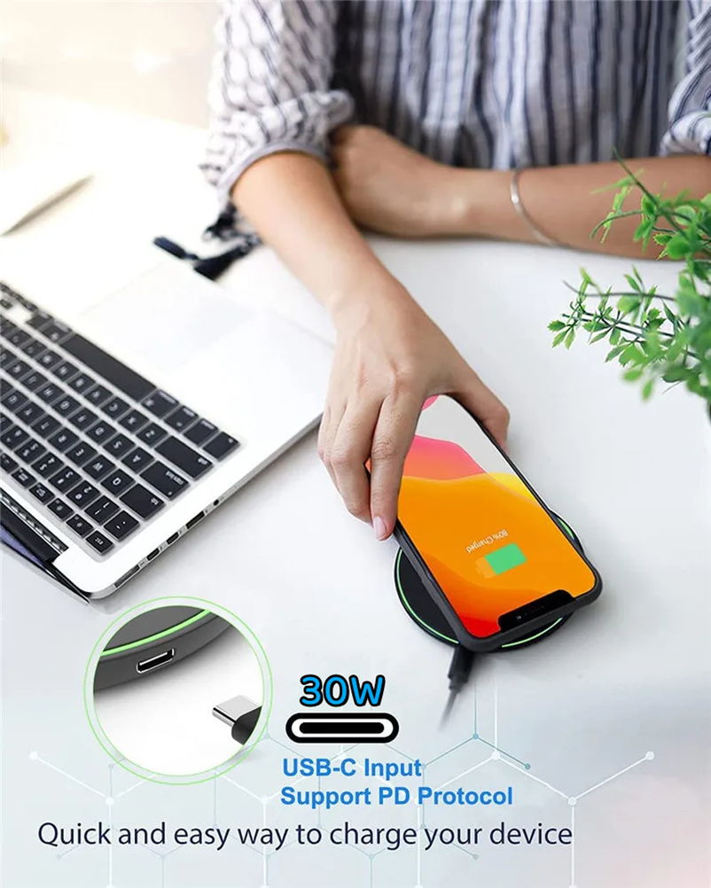 CHARGEUR SANS FIL RAPIDE 30W POUR IPHONE ET AUTRES APPAREILS | PLATEAU DE CHARGEMENT PAR INDUCTION