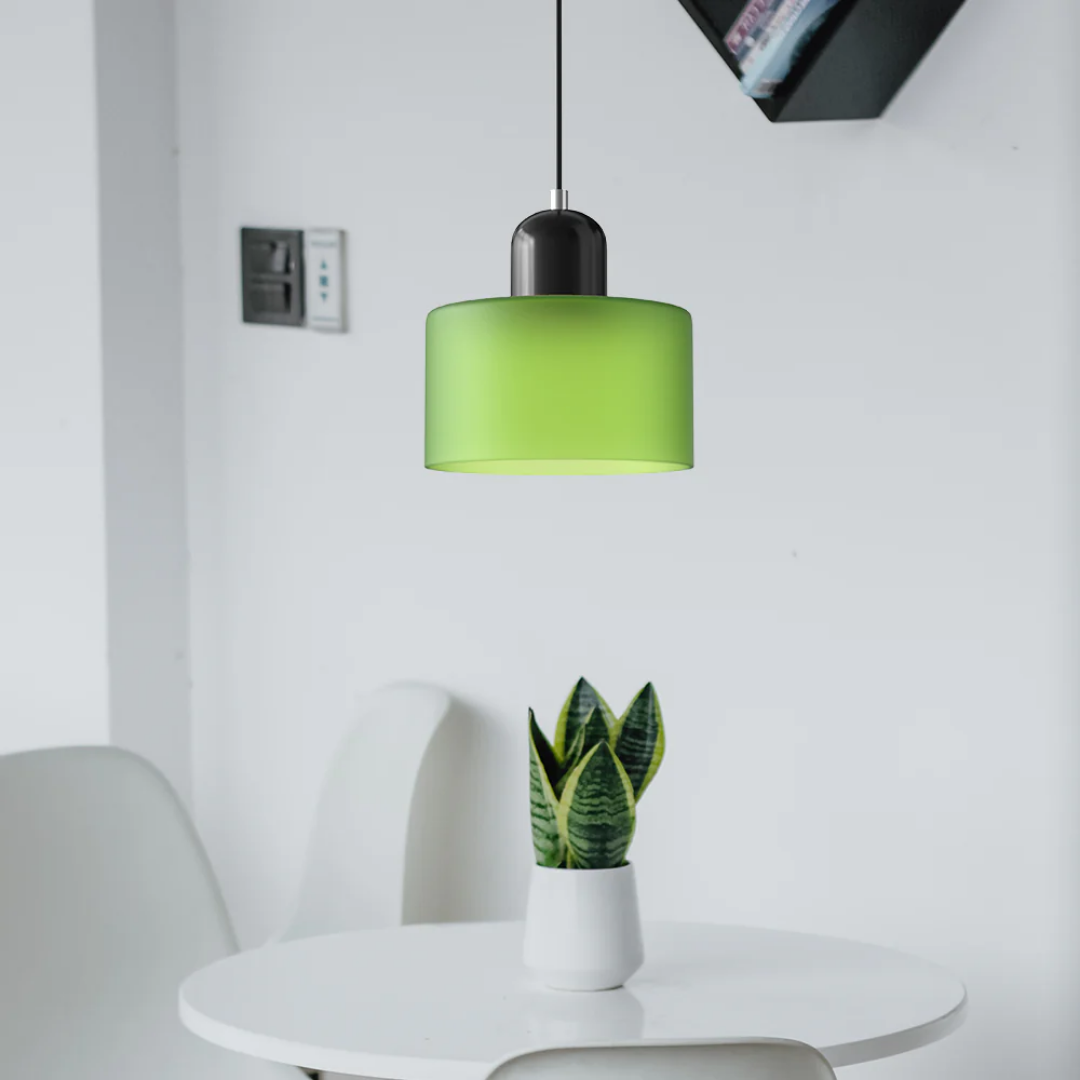 Tusa – Lampe suspendue rétro avec abat-jour en verre orange et dessus vert