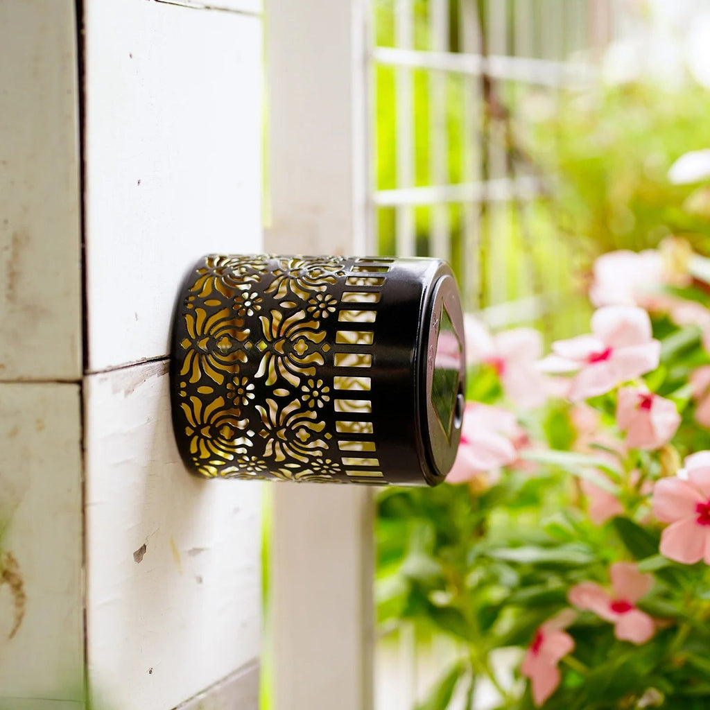 Set de lampes murales Solviora à énergie solaire avec 2 pièces | Design en fer avec motifs de pivoine | 28 cm de hauteur