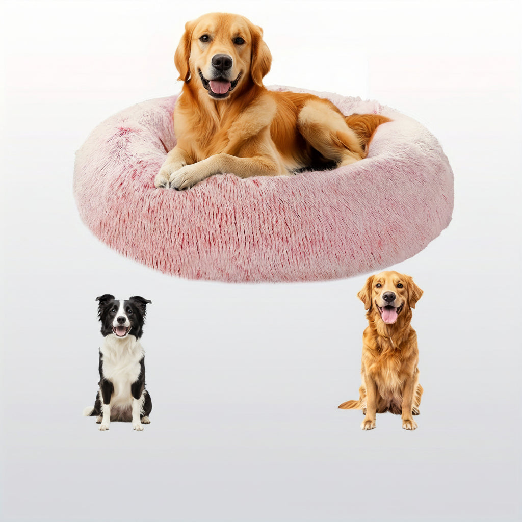 HUGAFUR - Lit pour animaux en fausse fourrure douce en forme de beignet pour chiens et chats de petite à grande taille