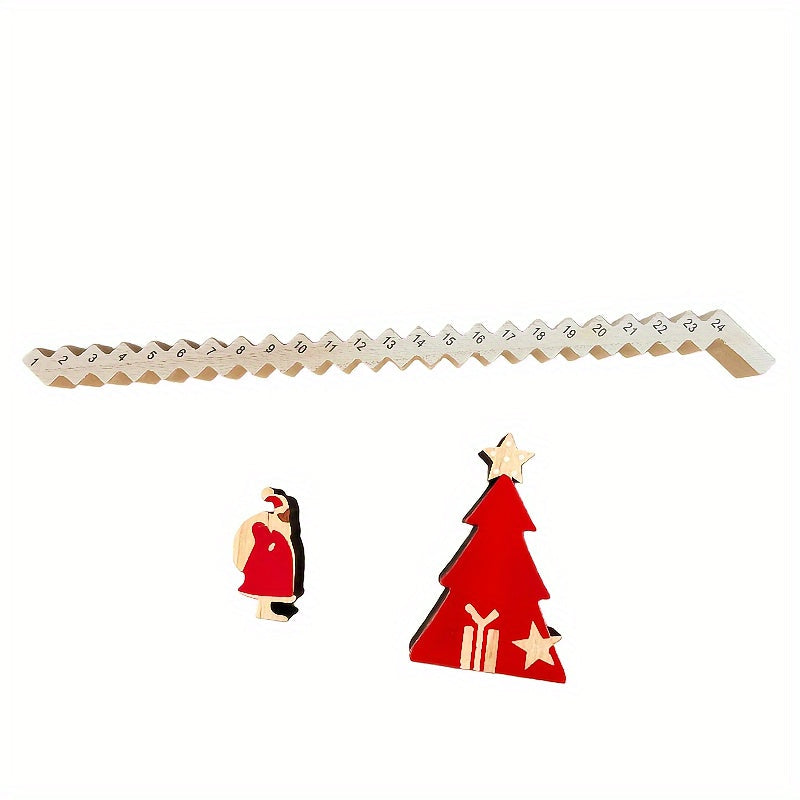 Calendrier de l'Avent de Noël Santa – Compte à rebours en bois de 24 jours avec texte en anglais, décoration de fête pour tables, maisons et présentations festives