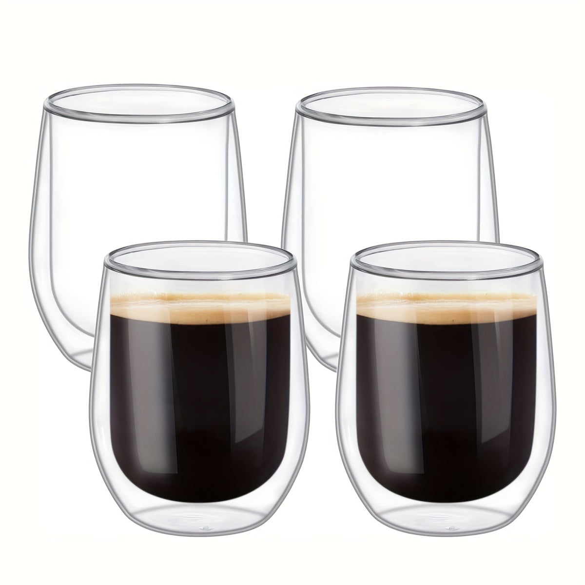 Ensemble de 4 Verres Double Paroi – Verre de 350ml pour Boissons Chaudes et Froides