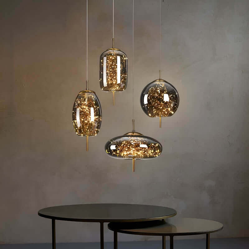 Suspension en Verre Marron avec Plusieurs Lumières