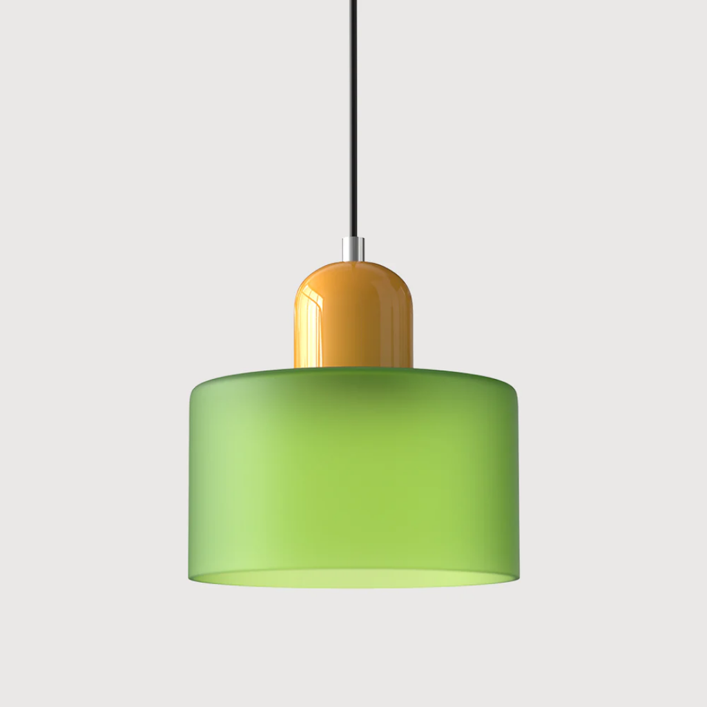Tusa – Lampe suspendue rétro avec abat-jour en verre orange et dessus vert