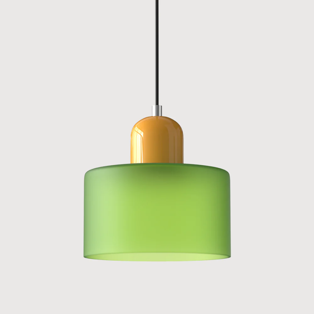 Tusa – Lampe suspendue rétro avec abat-jour en verre orange et dessus vert