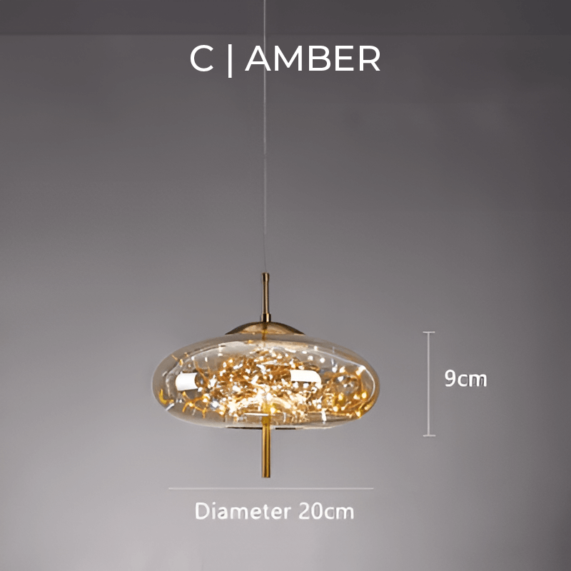 Suspension en Verre Marron avec Plusieurs Lumières