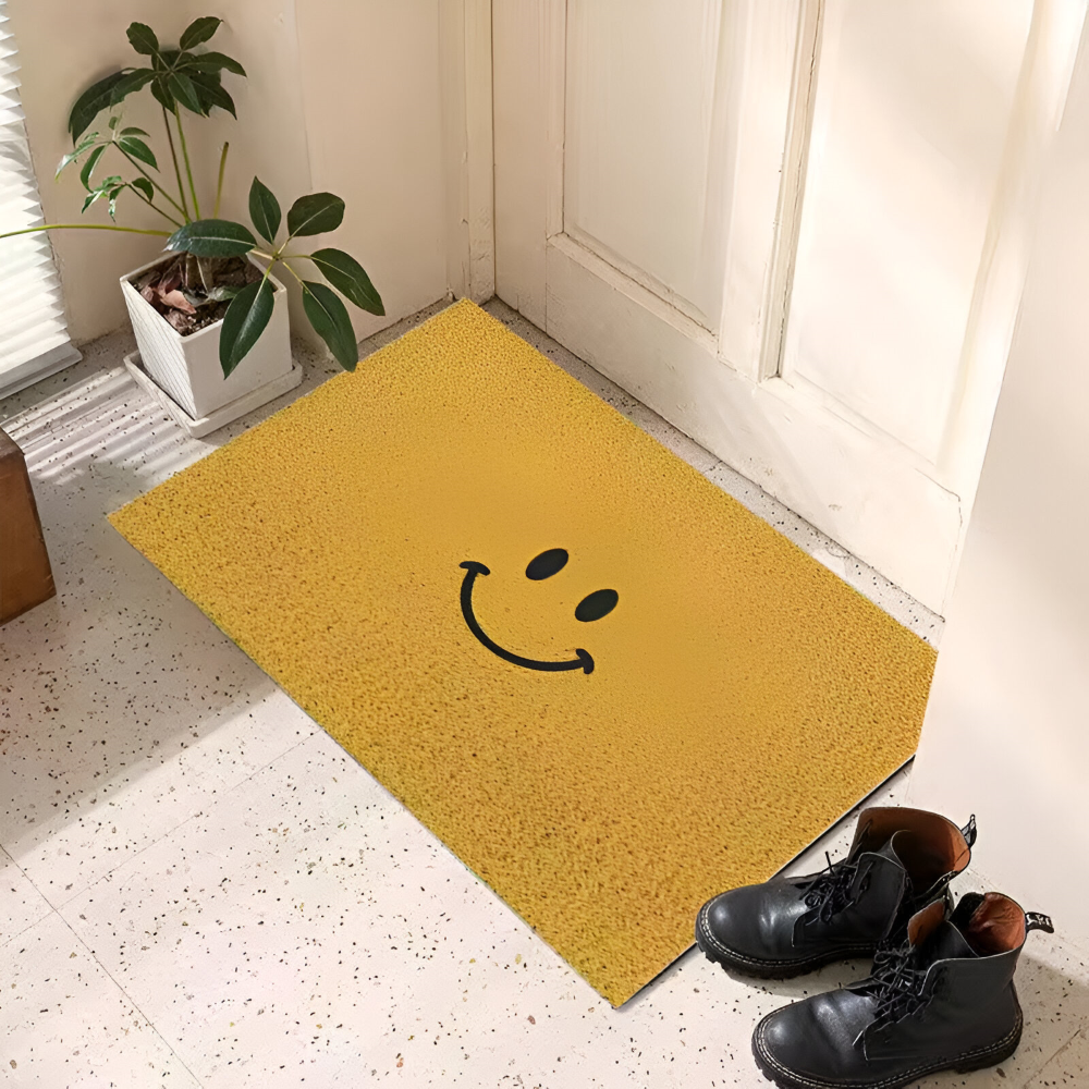 Tapis de porte en PVC antidérapant avec visage souriant