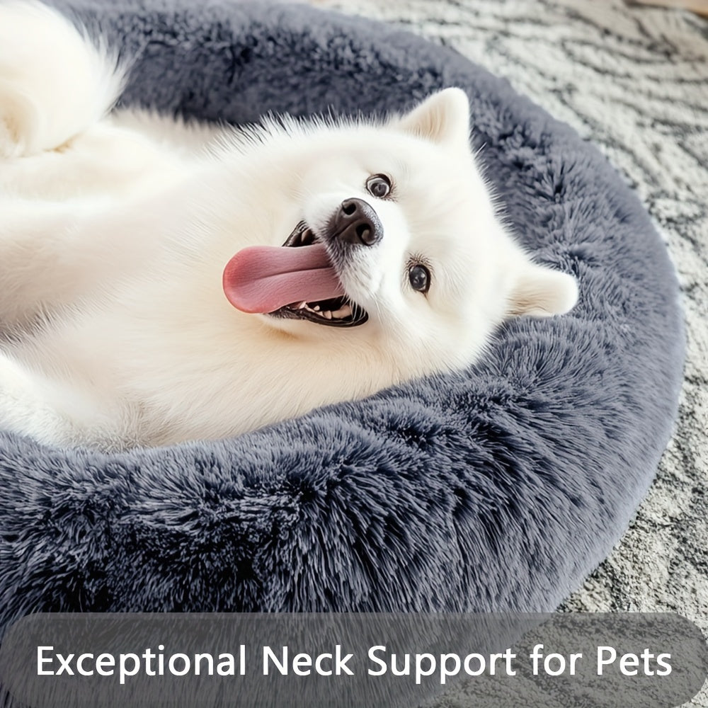 HUGAFUR - Lit pour animaux en fausse fourrure douce en forme de beignet pour chiens et chats de petite à grande taille