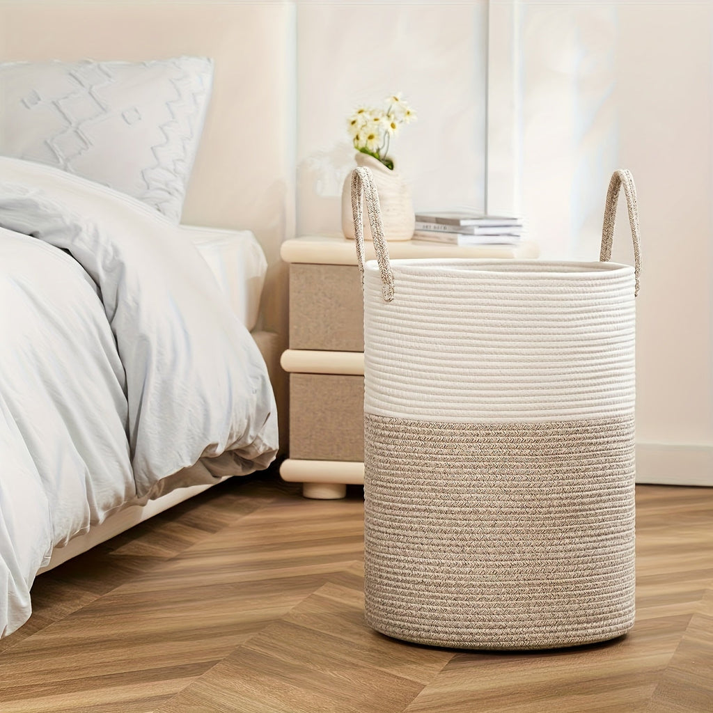 Panier à Linge Élégant Bicolore - Espace pour Plus, Pratique et Durable
