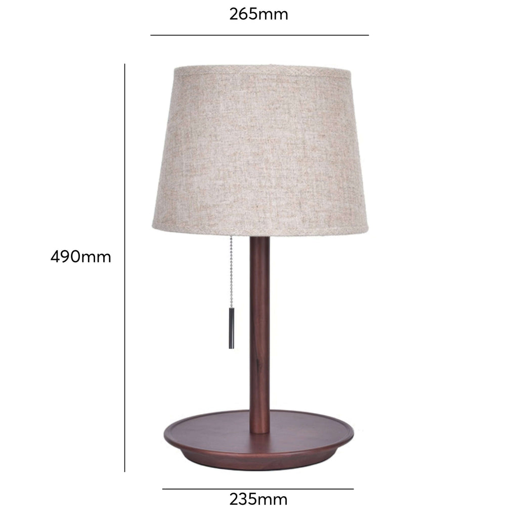 Lampe de Table en Noyer Nordique avec Abat-jour en Tissu