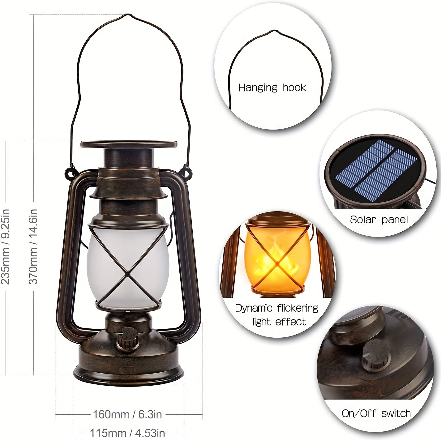 Ensemble de 2 Lanternes Solaires – Vintage Flammes Dansantes LED pour Jardin et Patio