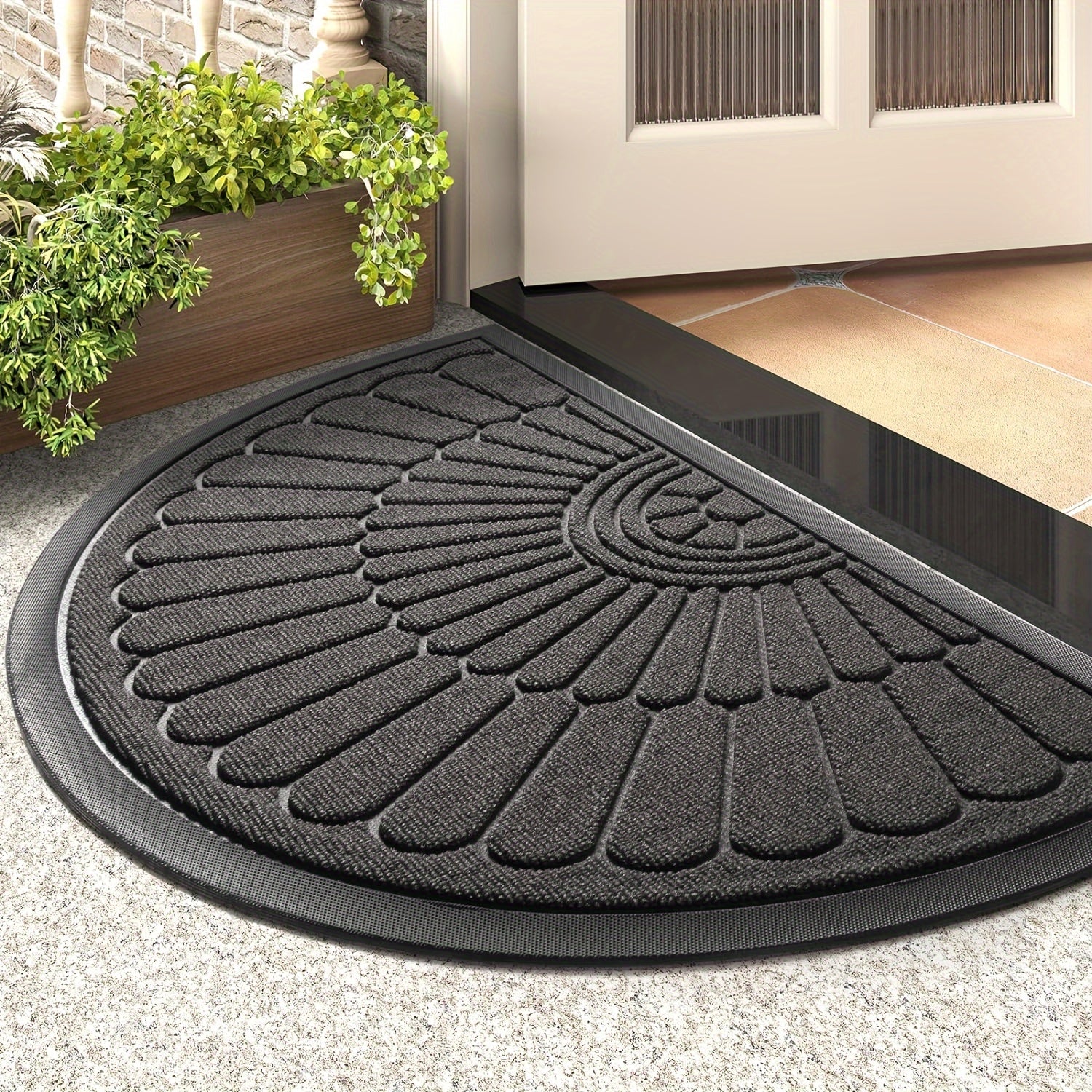 Tapis de Porte en Caoutchouc Durable - Design Arrondi pour Intérieur et Extérieur