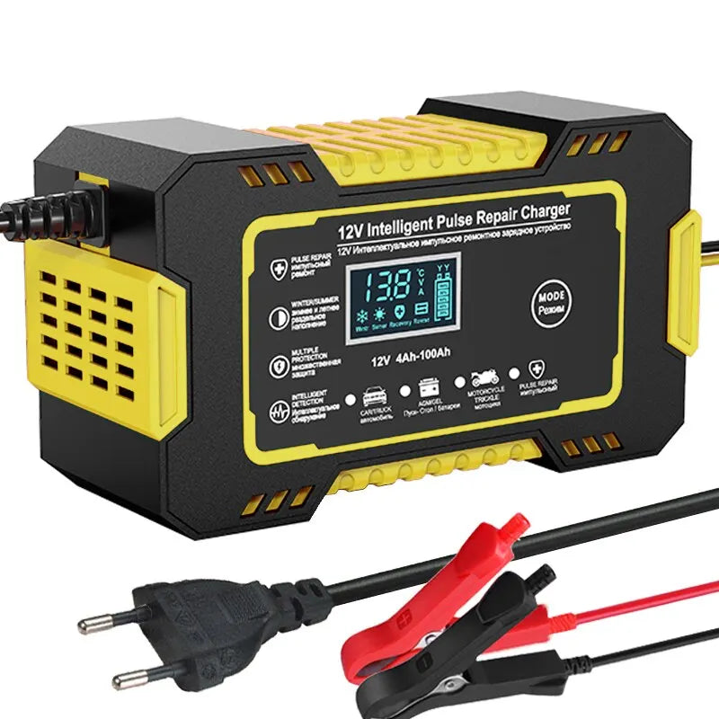 Skanto | Chargeur de Batterie Intelligent 12V 6A pour Voiture | Réparation par Pulsation, Écran LCD & Charge Rapide pour Batteries AGM, Gel & Plomb