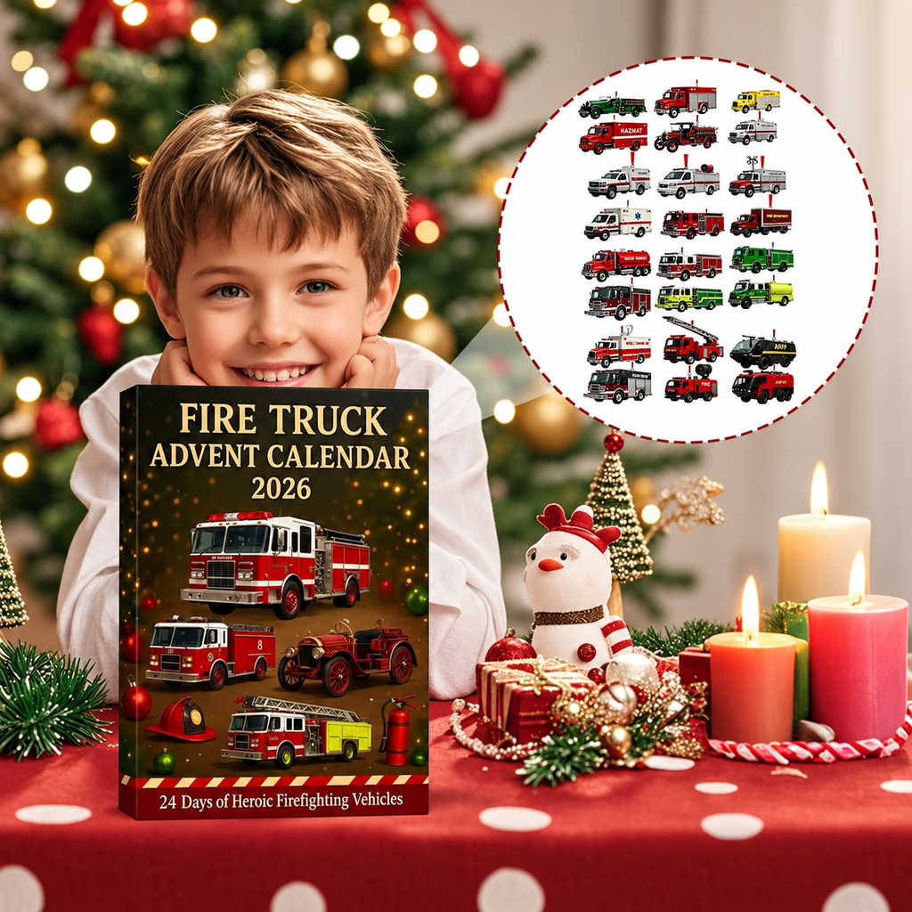 FIRESPARK 2026 – Calendrier de l'Avent de 24 jours avec des véhicules de pompiers pour enfants avec compte à rebours festif