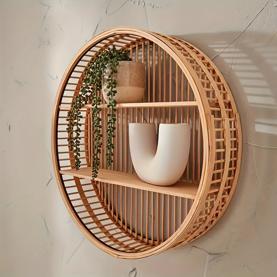 Étagère Murale en Bambou Fait Main - Design Rond Unique pour un Rangement Stylé