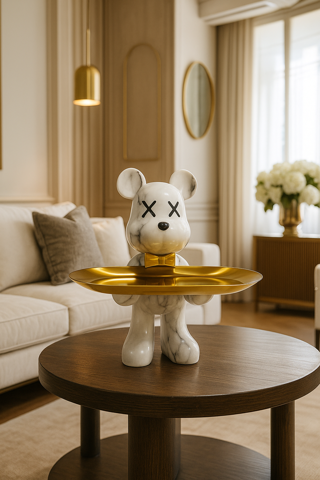 Figurine d'ours debout avec plateau